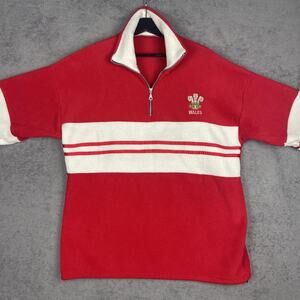 Wales Sweater Mens XL Red White Rugby Football Fleece Quarter Zip England